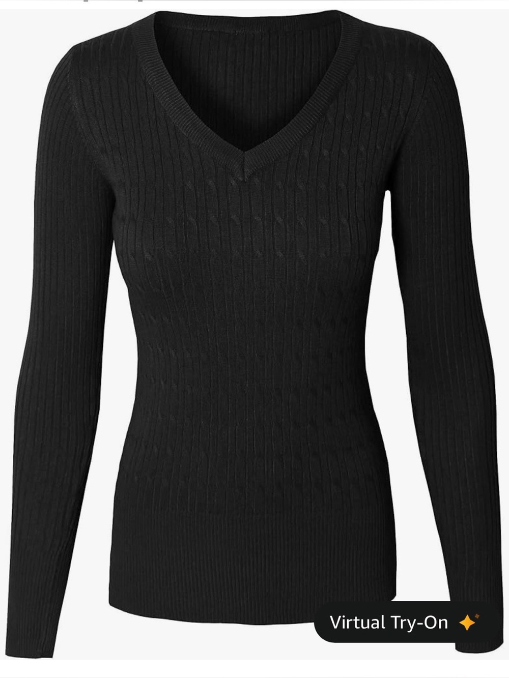 Cielo Black Cotton and Silk Ribbed V-Neck Women's Sweater